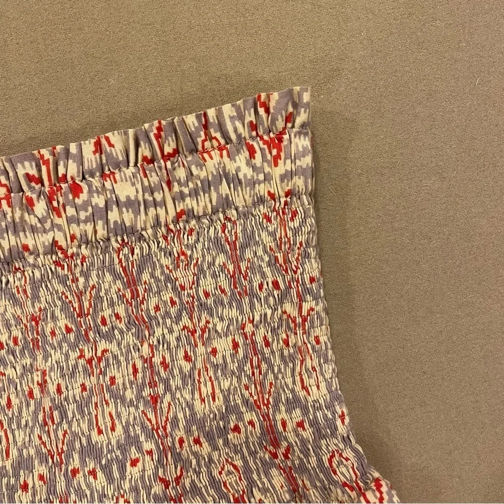 Charina Sarte Ikat Wide Smocked Waist Tiered Ruffle Cotton Mini Skirt Size Small - Picture 5 of 11